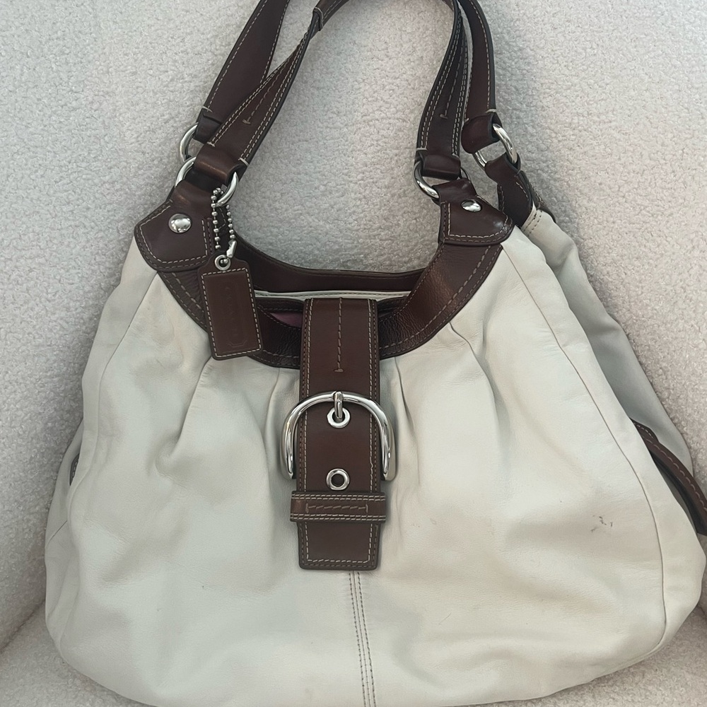 Coach White and Brown Shoulder Bag